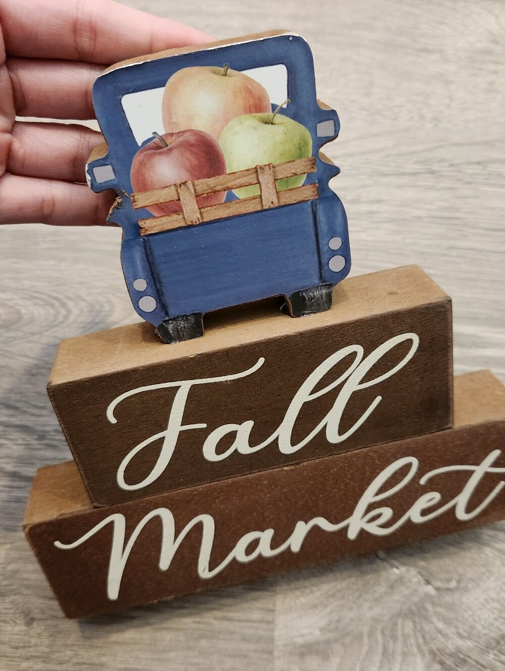 NEW Fall Decor Blue Truck Fall Market Wood Accent Tabletop Sign